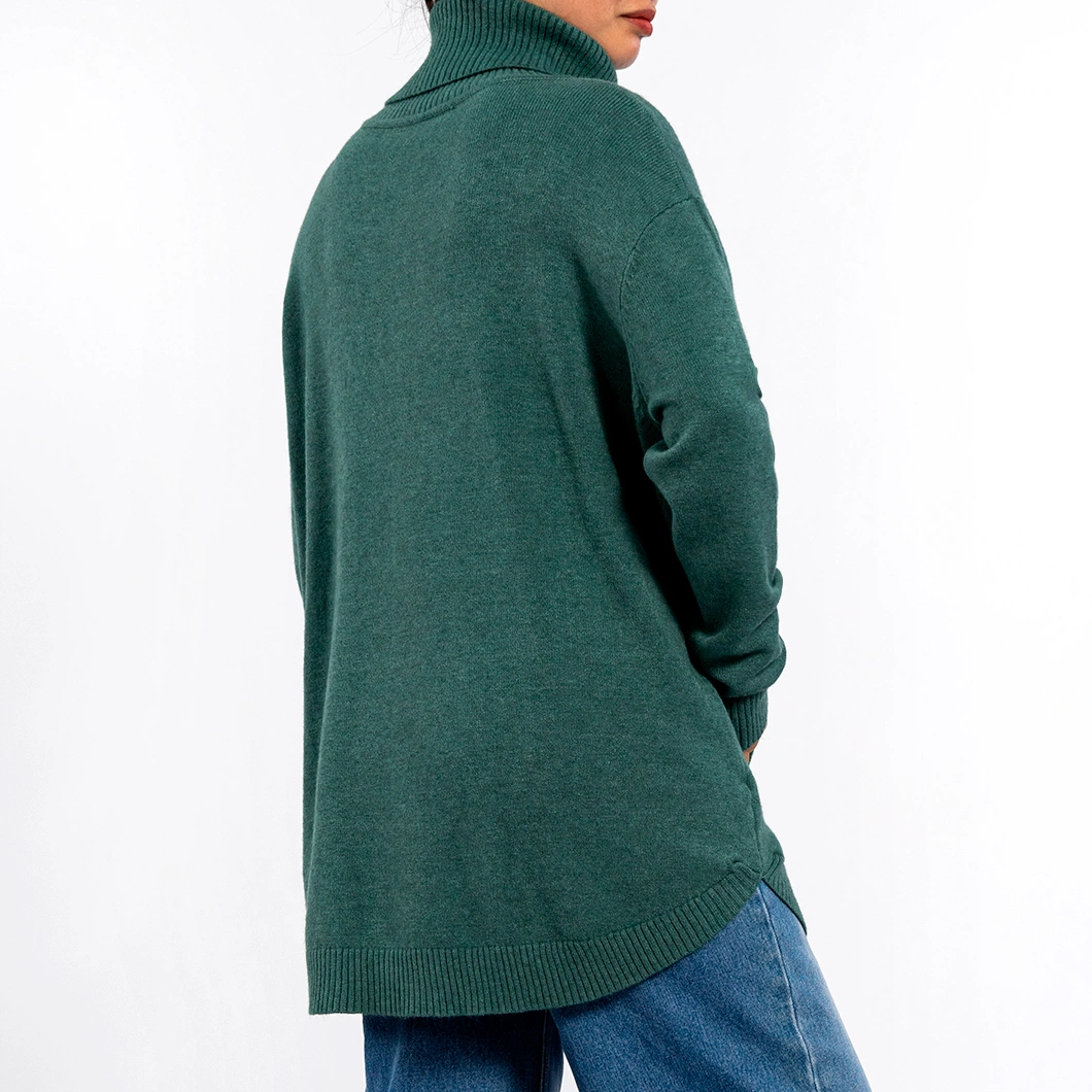 Winter Lapel Soft Yarn Warm Loose Long-Sleeved Pullover Knit Sweater Green Women Tops