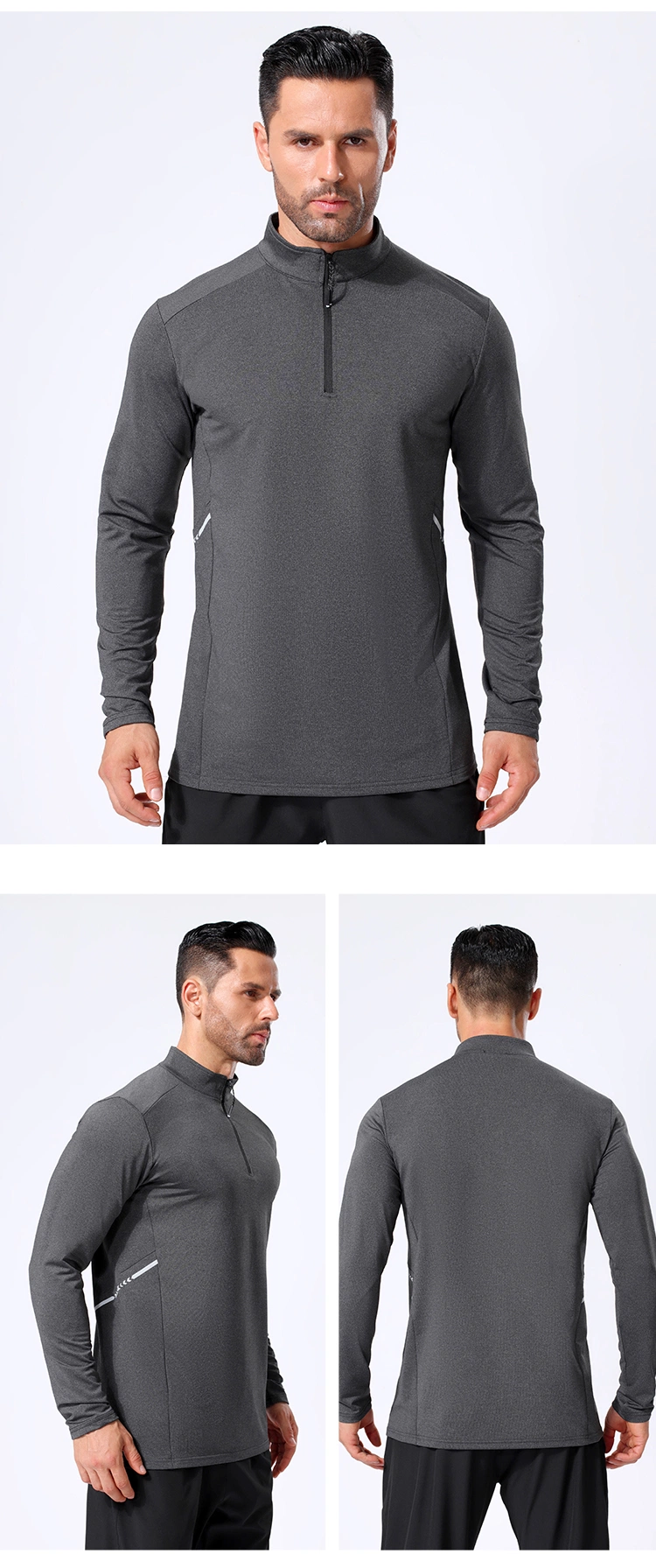 Tights Fitted Men&prime;s Summer Quick Dry Fitness Training 1/4 Collar Breathable Long Sleeve Shirts for Men