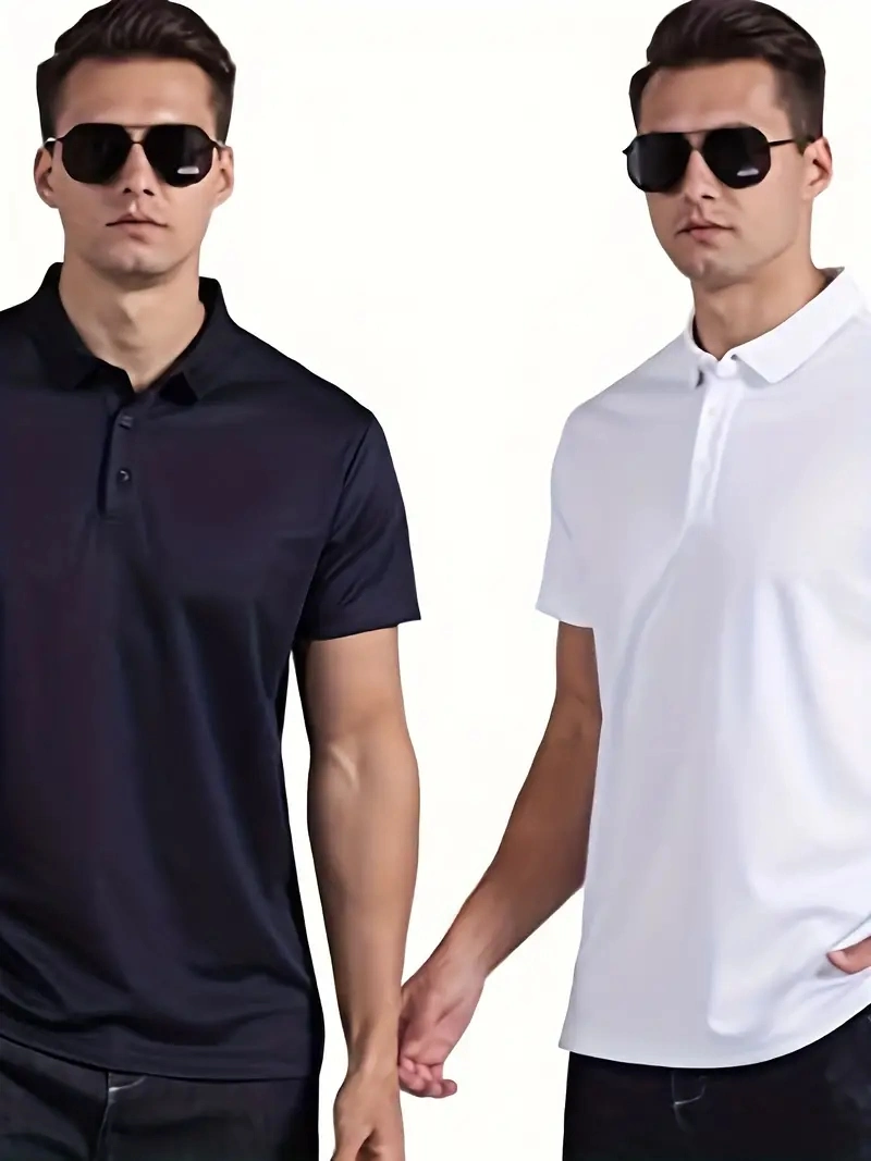 Casual Lightweight, Breathable &amp; Quick-Drying Men&prime;s Solid Color Slight Stretch 100% Polyester Polo Shirts for Summer