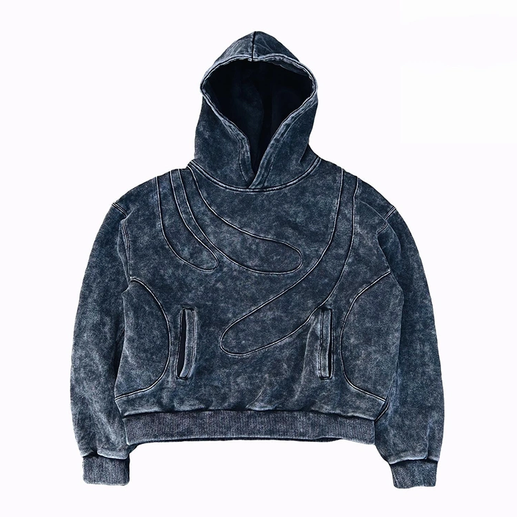 Wholesale Hip Hop Street Wear Mens Custom Print Embroidery Hoodies Acid Wash Cropped Hoodie for Men