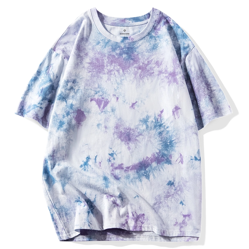 Tie Dye Cotton T-Shirt Flower Digital Printed Oversized Custom Logo Mens T-Shirt