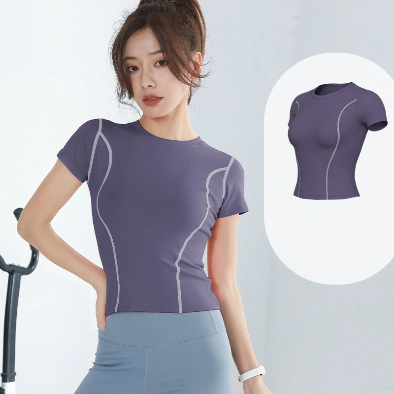 Women&prime;s Round Neck Slim Quick Dry Breathable Running Sports T-Shirt