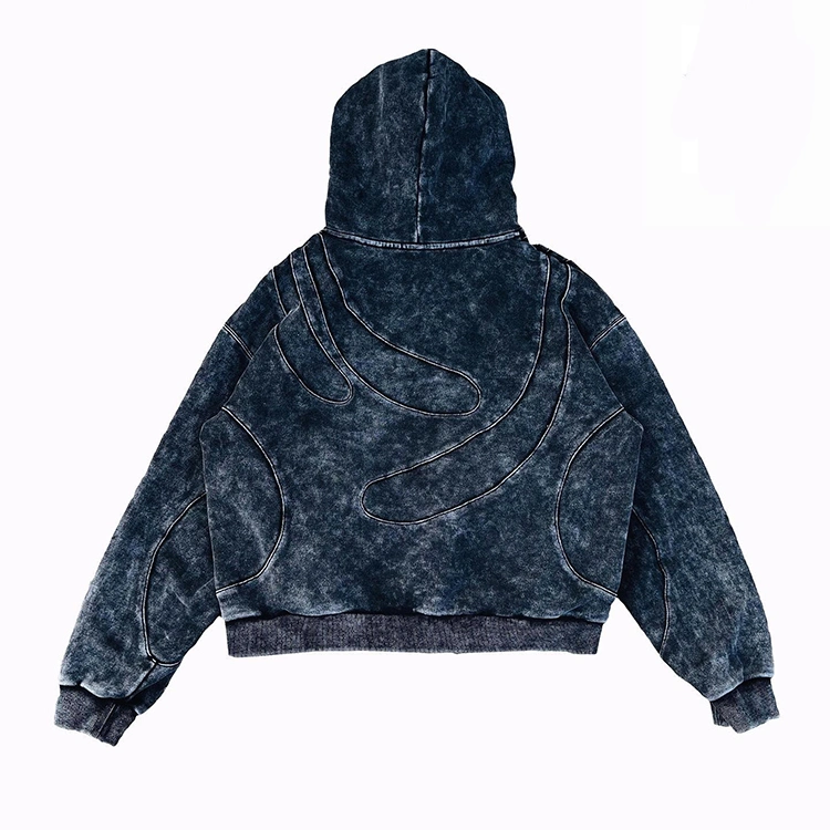 Wholesale Hip Hop Street Wear Mens Custom Print Embroidery Hoodies Acid Wash Cropped Hoodie for Men