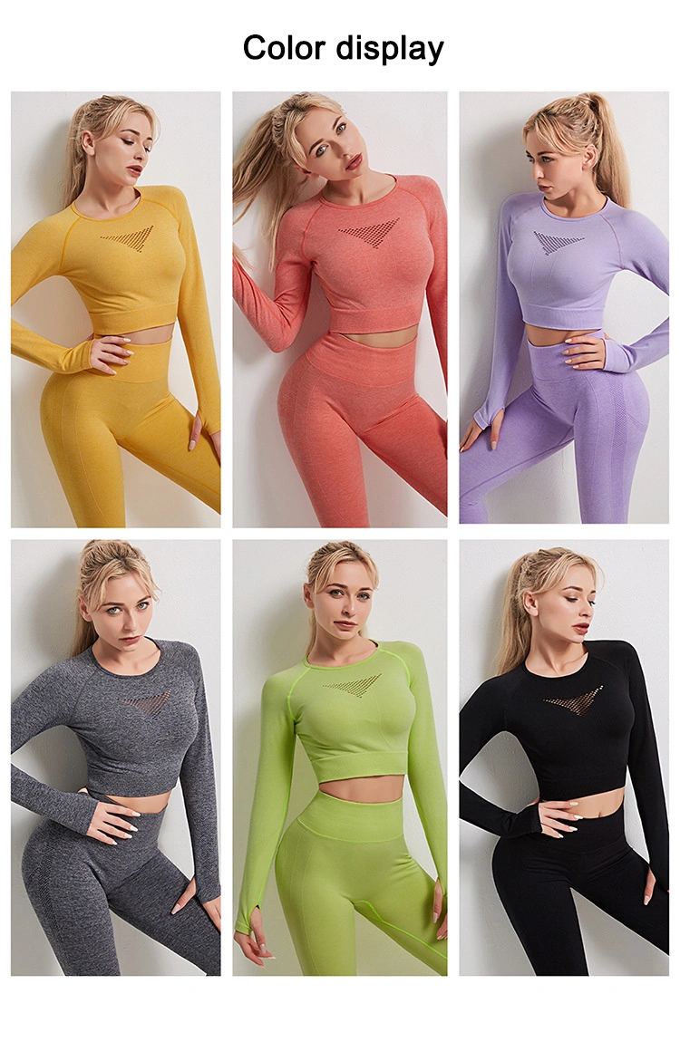 Manufacturer Women Watermelon Red Gym Wear Sexy Fitness Yoga Wear Seamless Crop Top Long Sleeve