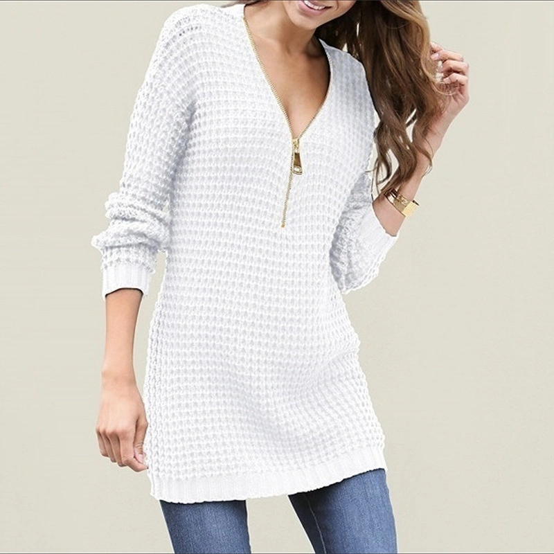 Plus Size Solid Color Loose Knit Dress Long Sweater for Women