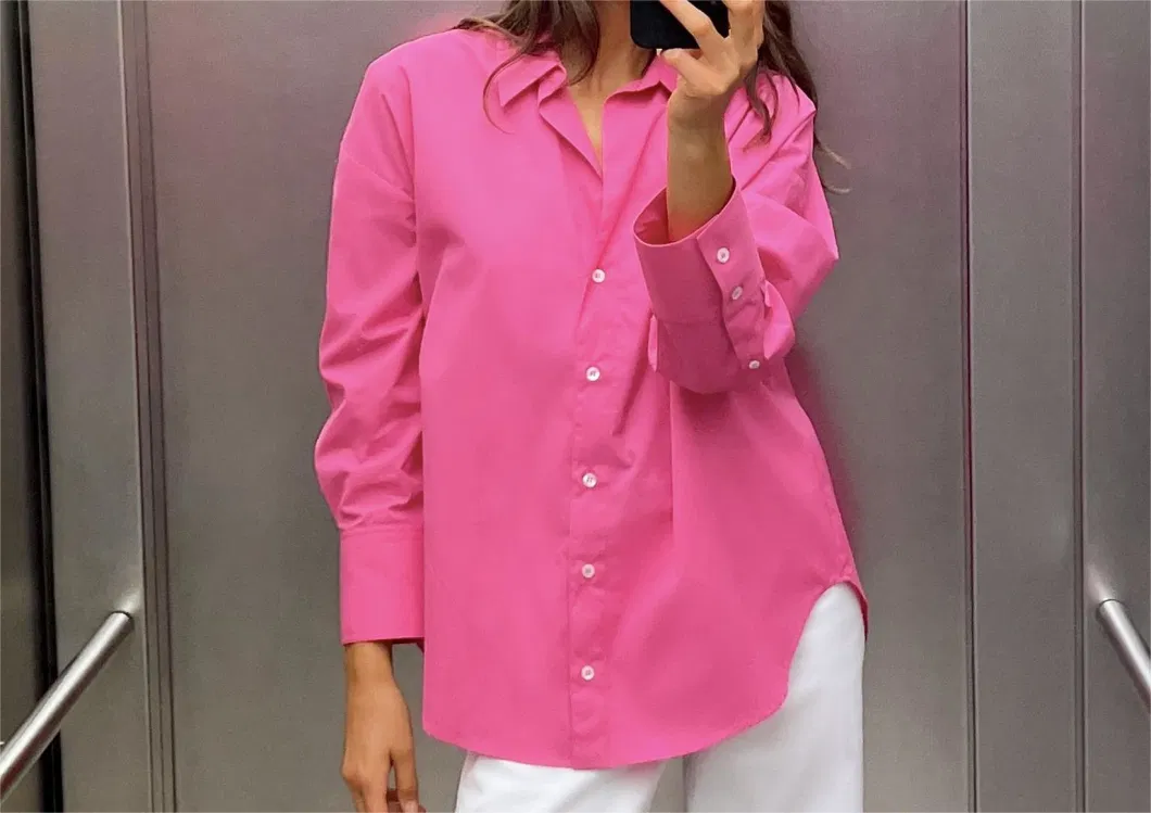 Women Blouses Hot-Pink Shirt Spring Autumn Comfortable Breathable Bright-Colored