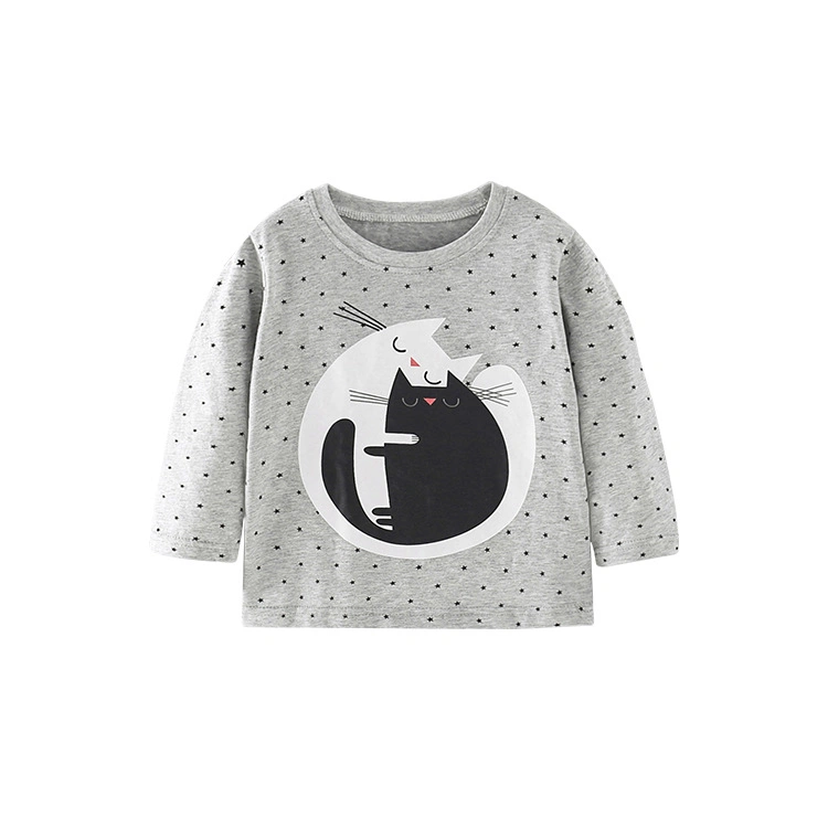 Children&prime;s Cute Cotton Cartoon Print Spot Wholesale Kids Boy and Girl Baby Wear Round Neck Shirt