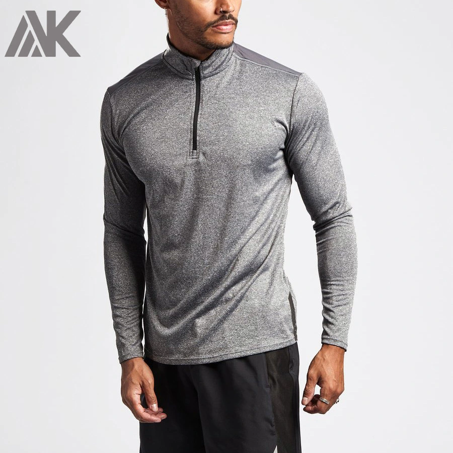 Custom Zip up Fitted Long Sleeve Dri Fit Athletic Shirts for Men