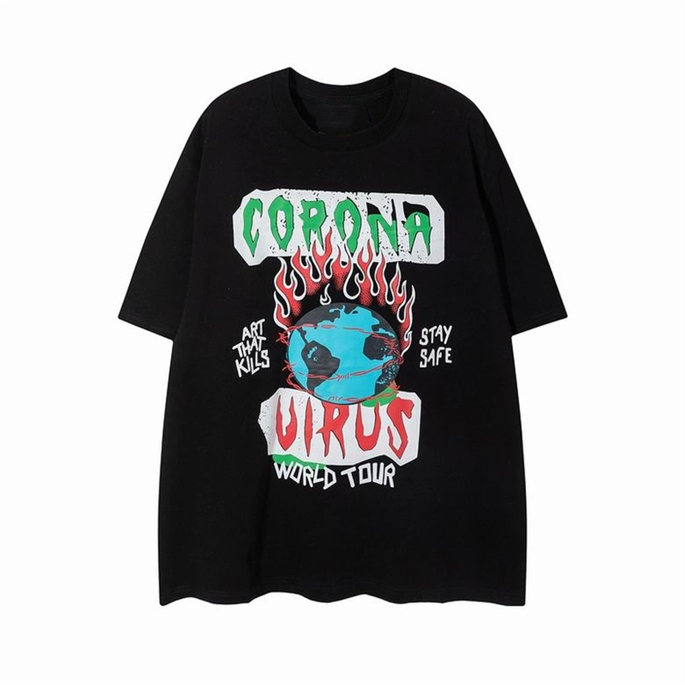 Mens Custom Oversized Anime Stay Safe Short Sleeve Tee Shirts Black