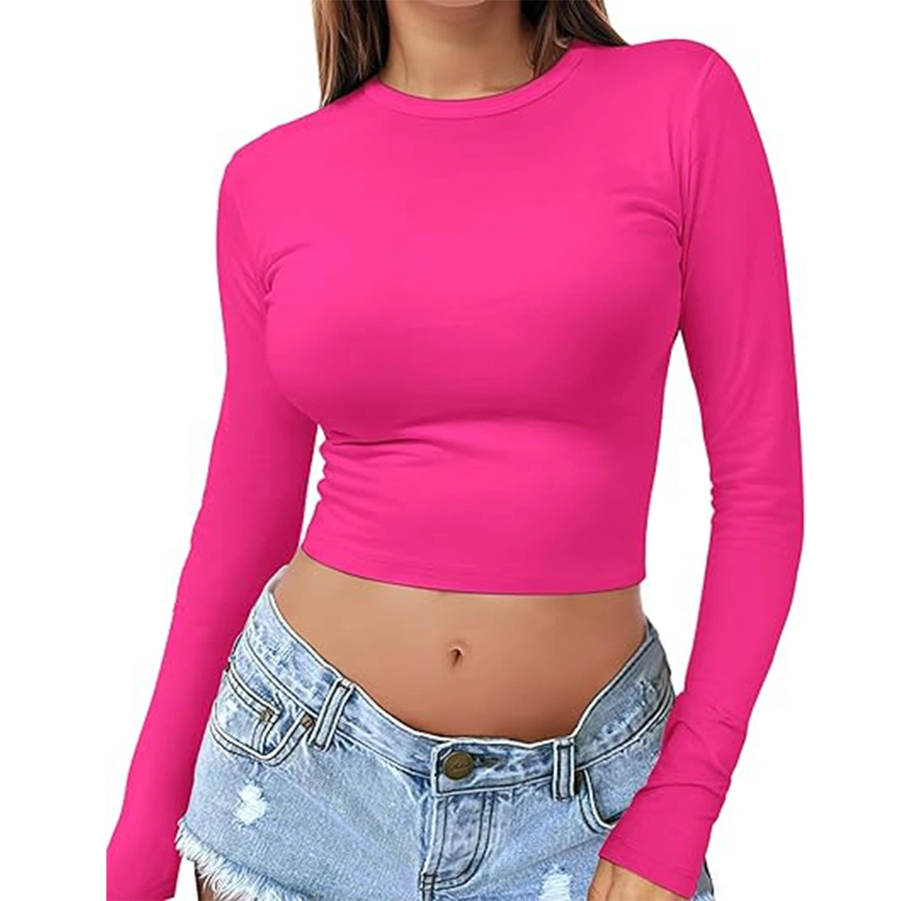 Womens Long Sleeve Crop Top Crew Neck Y2K Shirt Sexy Slim Fitted Casual Base Layer Soft Workout Shirt Going out Tops