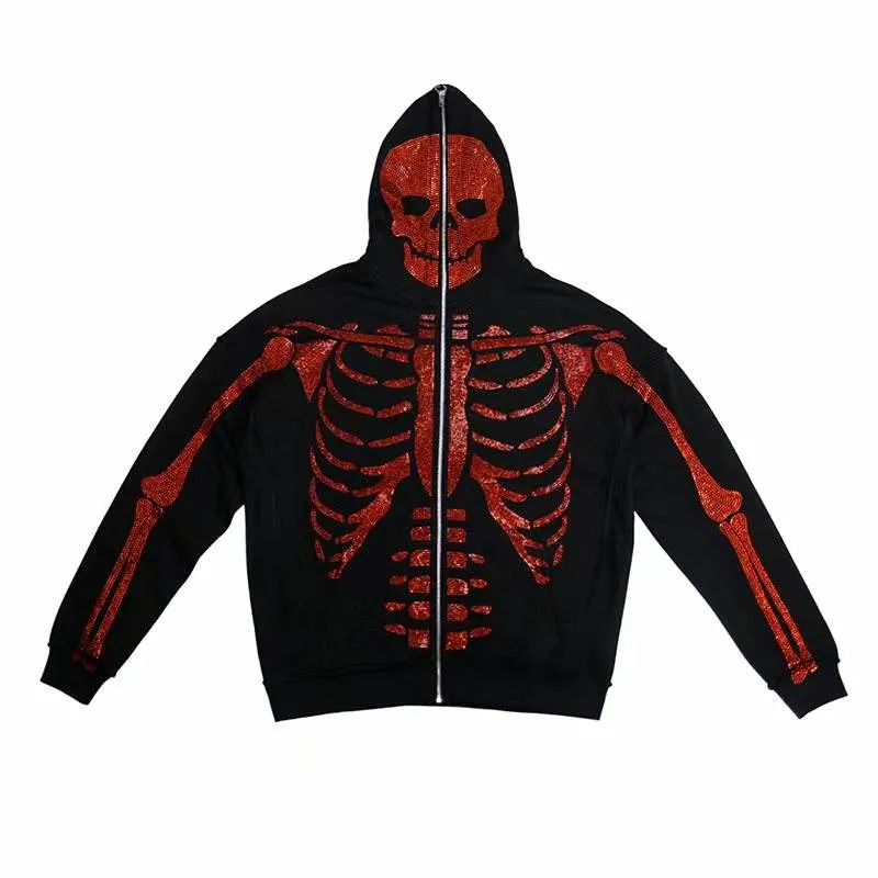 Custom Full Zip up Hoodies Men Puff Print High Quality Plain Rhinestone Soft Cotton Fleece Zipper Jacket Hoodie for Men