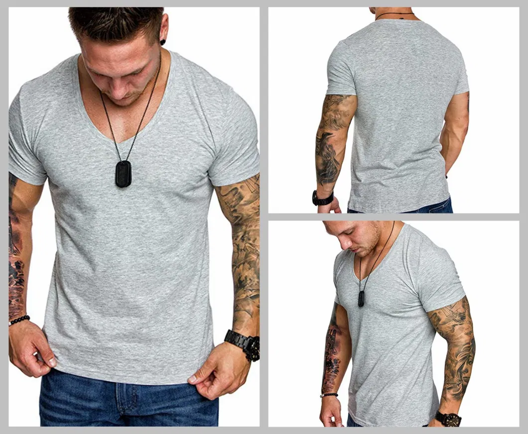 Wholesale Breathable Custom Logo Oversized Polyester Casual Gym Running Sport Workout White Short Sleeve V-Neck T-Shirt Men