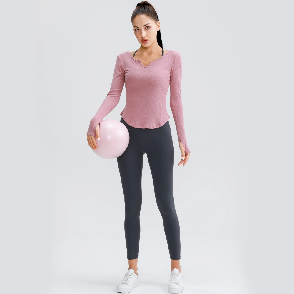 Custom Design Solid Color Sweat-Wicking Spandex Workout Long Sleeve Yoga Gym Top T-Shirt Girl Woman Fitness Shirt