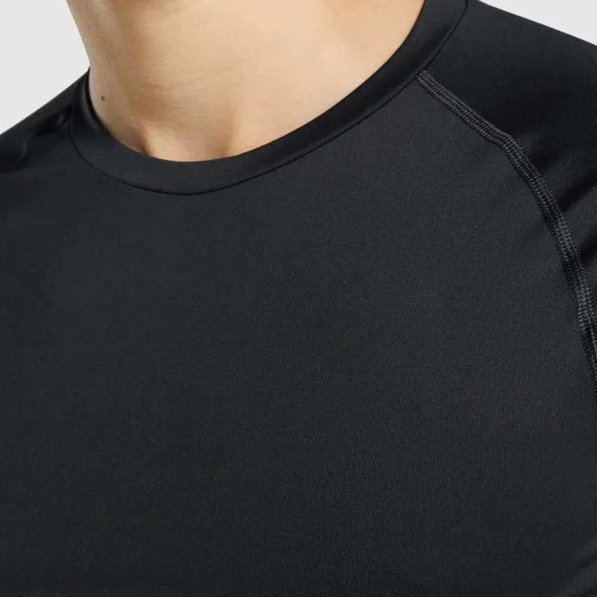 Black Fitness Men Sports Running Long Sleeve O-Neck Nylon Spandex T Shirt