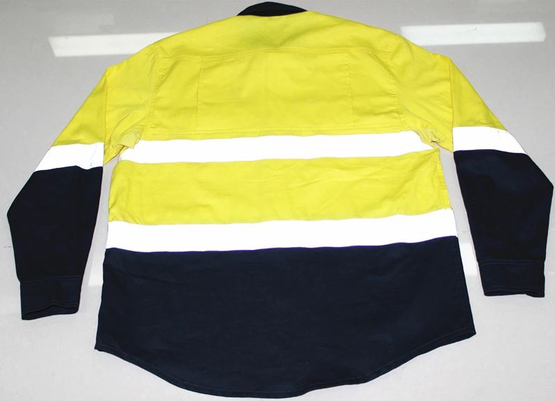 Custom Men Two Tone Long Sleeve Safety Mining Work Wear Uniform Hi Vis Reflective Work Cotton Shirt