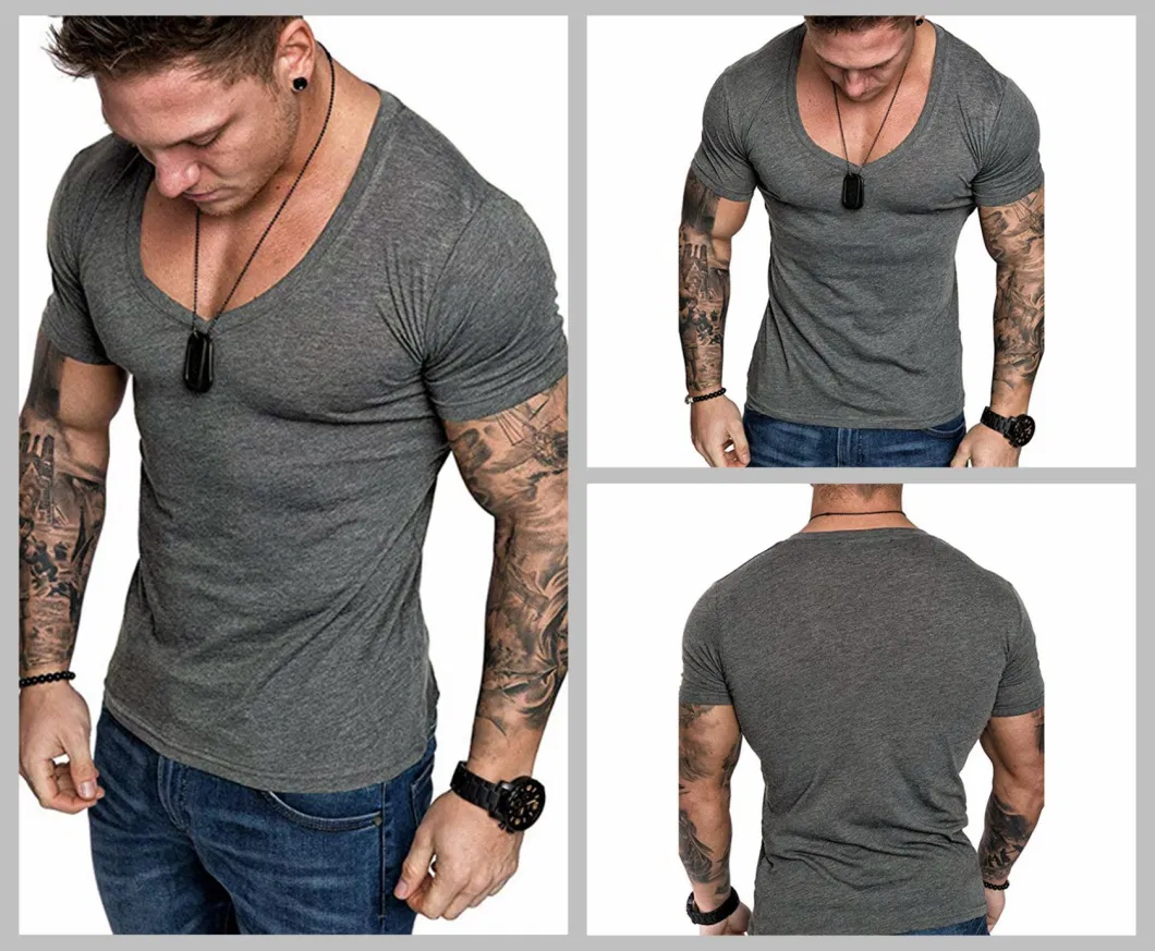 Wholesale Breathable Custom Logo Oversized Polyester Casual Gym Running Sport Workout White Short Sleeve V-Neck T-Shirt Men