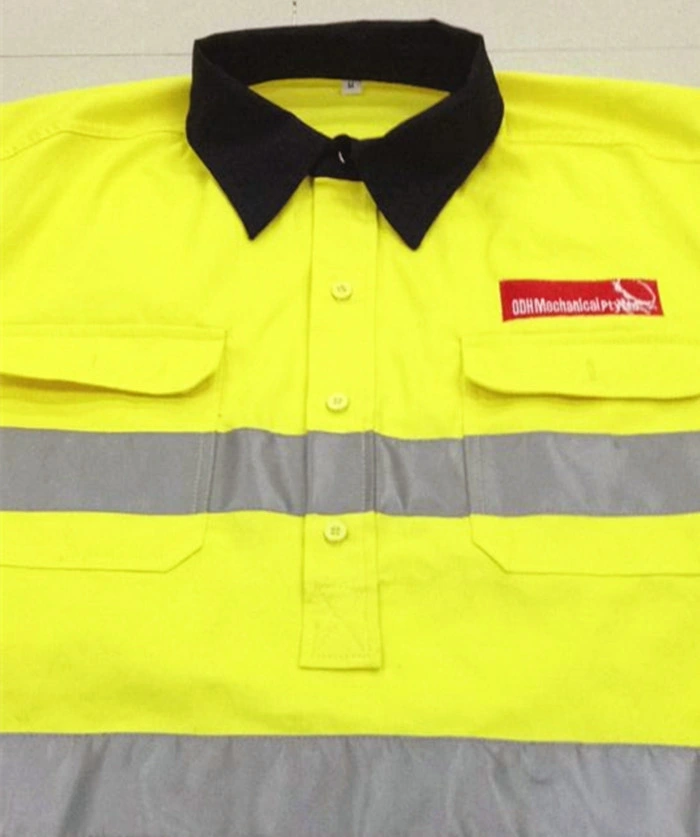 Custom Wholesale 100% Cotton High Visibility Reflective Men Long Sleeve Work Wear Uniform Safety Work Shirts