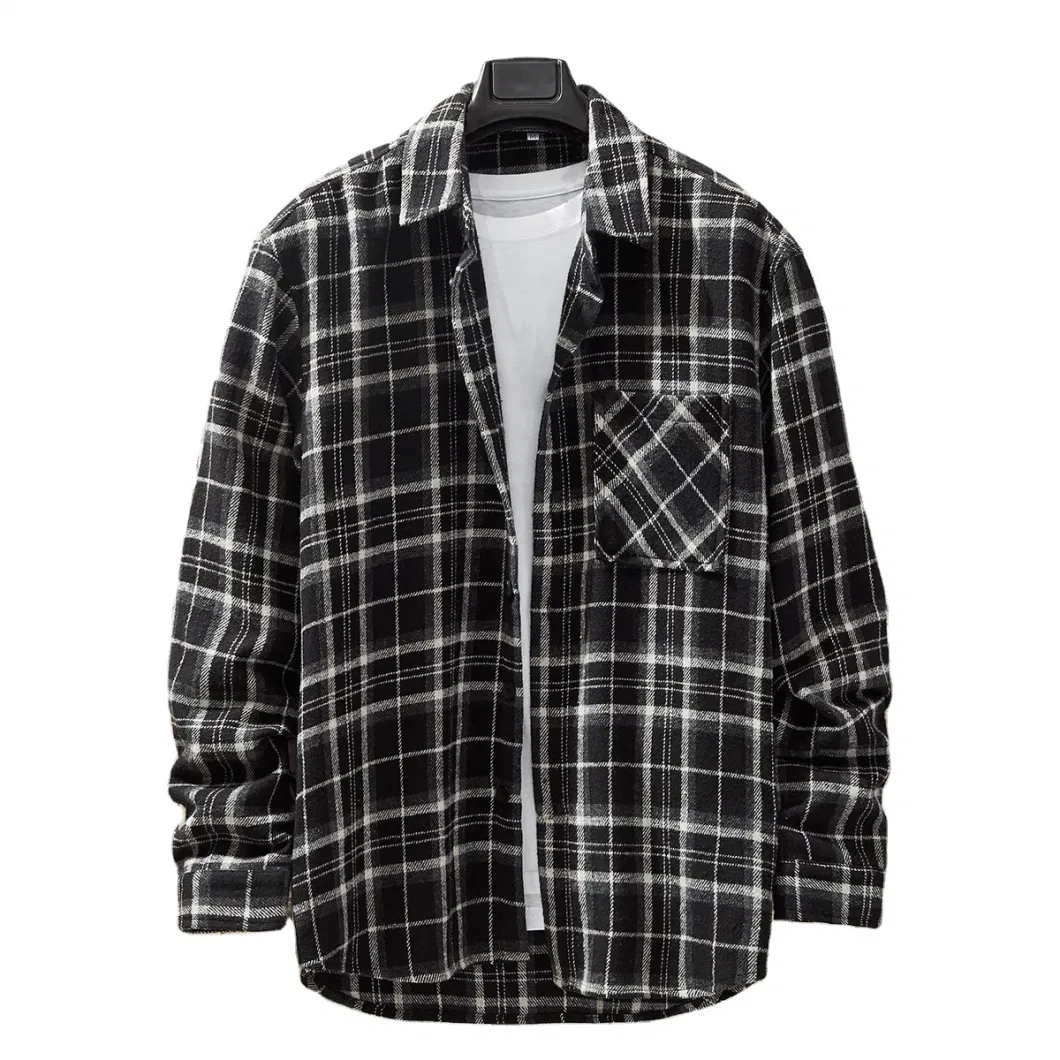 Oversized Coat Down Lapel Long Sleeve Casual Men Plaid Flannel Shirt