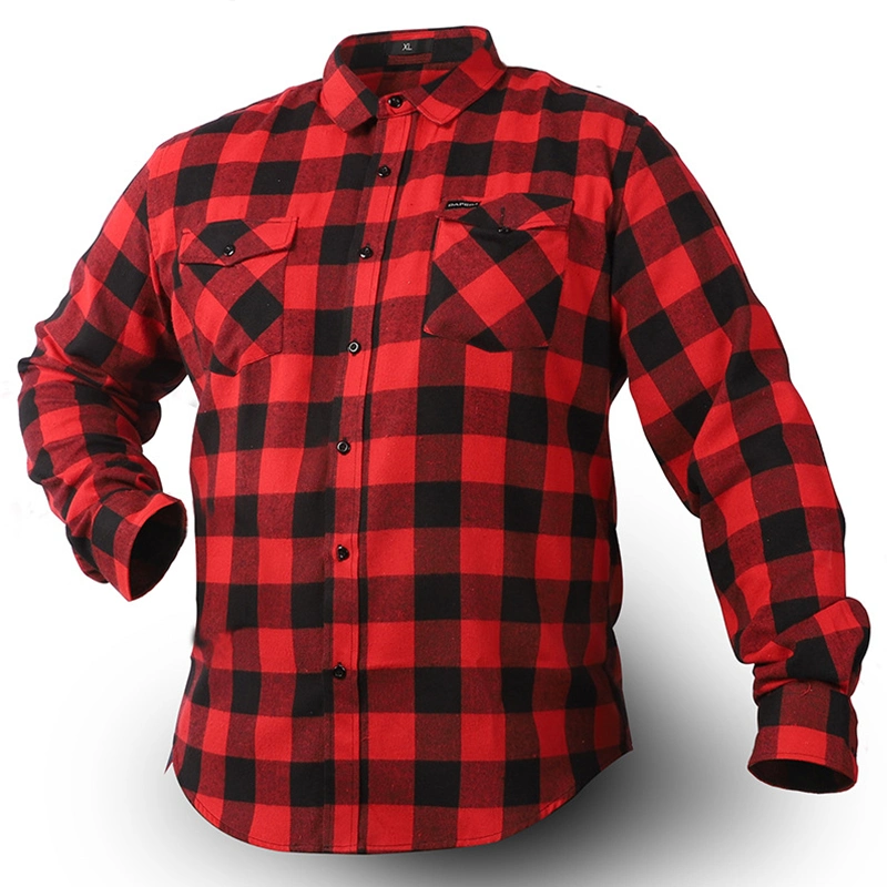 Custom Printing Logo Designer Long Sleeve Plaid Shirt Oversized Cotton Men Flannel Shirts