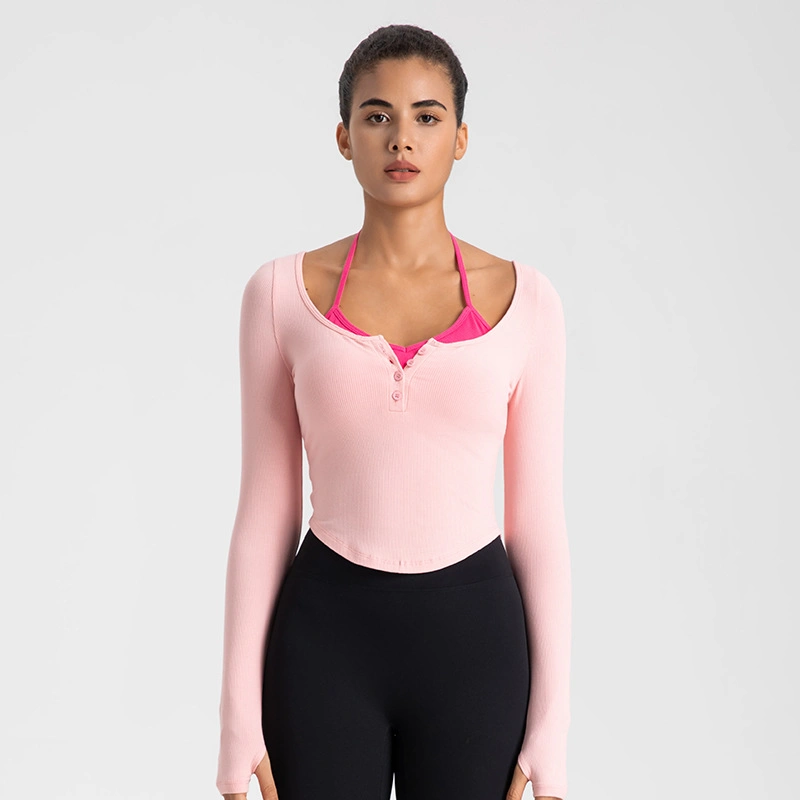 Women Hot Selling Knitted Seamless Long Sleeve Yoga Exercise Fitness Sports Top