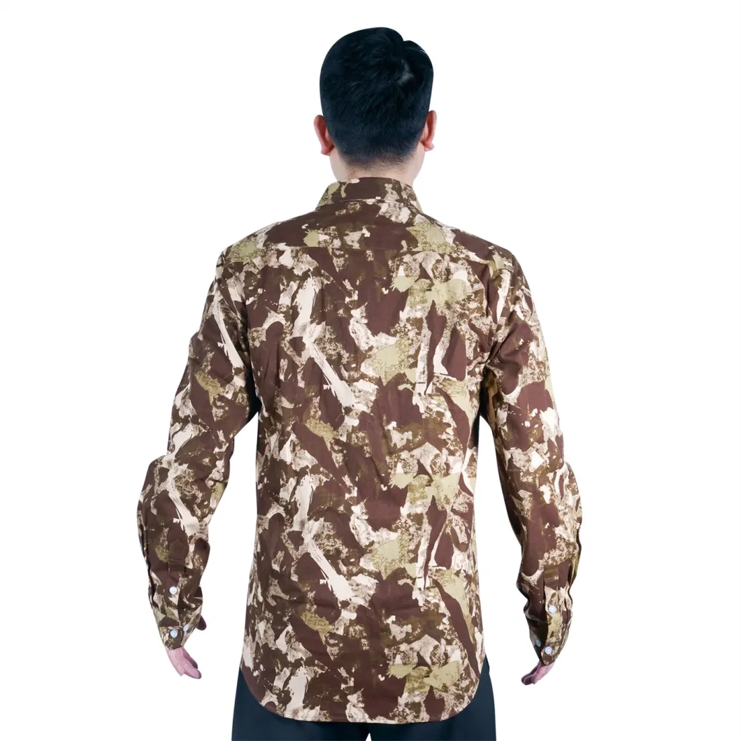 Wholesale Camo Allover Printing Oversized Men Long Sleeve Digital Print Custom Spring Autumn Sublimation Cotton Shirts