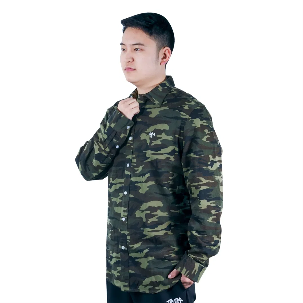 Wholesale Camo Allover Printing Oversized Men Long Sleeve Digital Print Custom Spring Autumn Sublimation Cotton Shirts