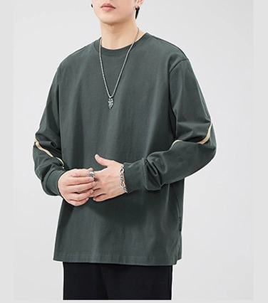 Crew-Neck Long Sleeve T-Shirt Men&prime;s Fall Trend Pure Cotton Loose Fit Tee