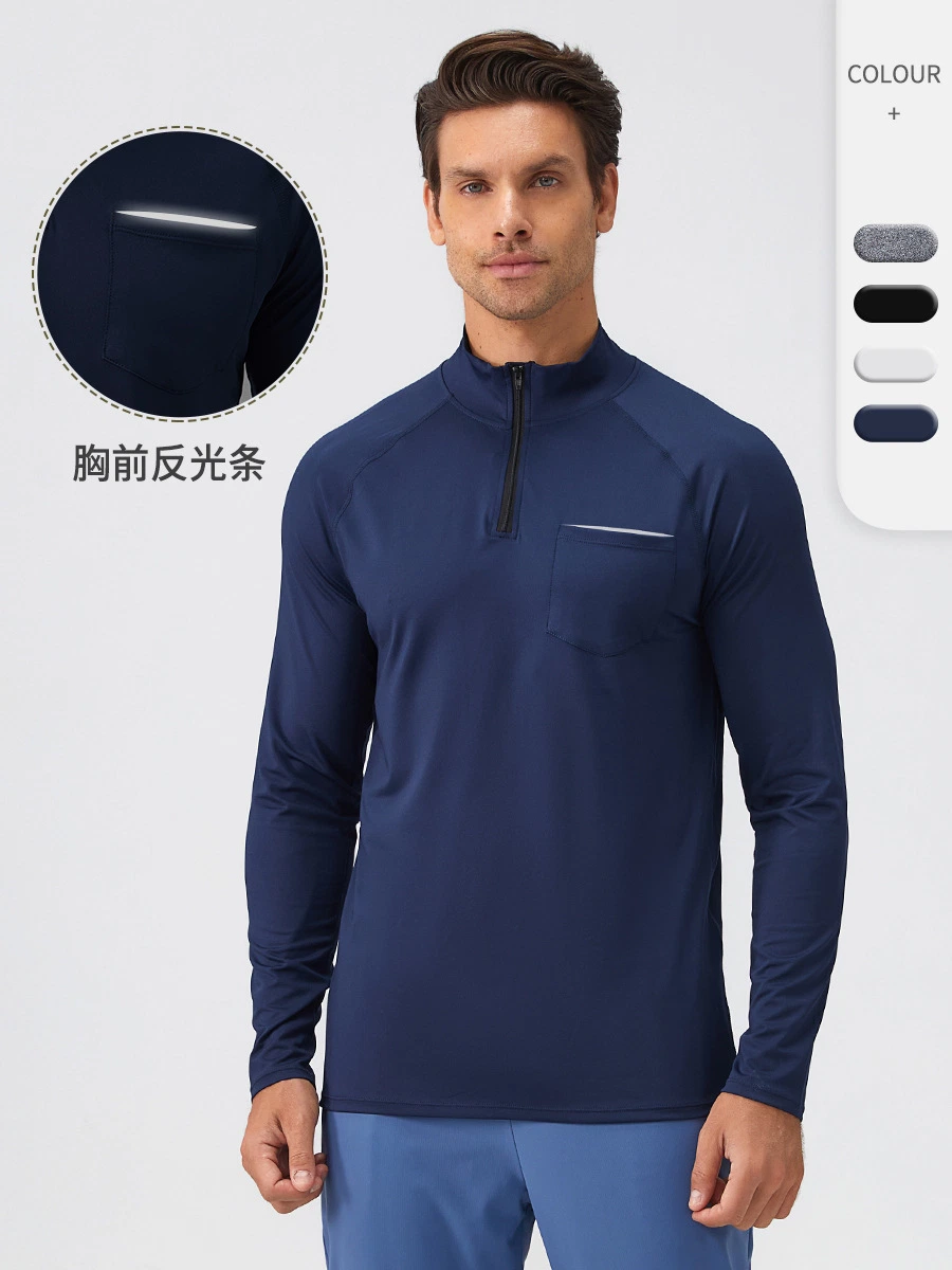 Men&prime;s Fitness Clothing Standing Collar Sports Sweatshirt Fitness Long Sleeve Quick Dry Running Top