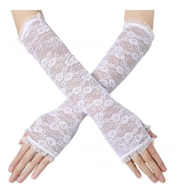 Summer Long Arm Sleeve Elegant Lace Fingerless Performance Thin Female Driving Breathable