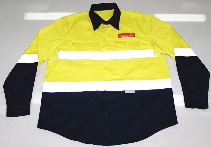 Custom Men Two Tone Long Sleeve Safety Mining Work Wear Uniform Hi Vis Reflective Work Cotton Shirt