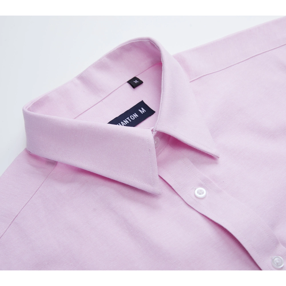 Natural Plain Dyed Pink Long Sleeve Slim High Quality Solid Color Men&prime;s Dress Shirt