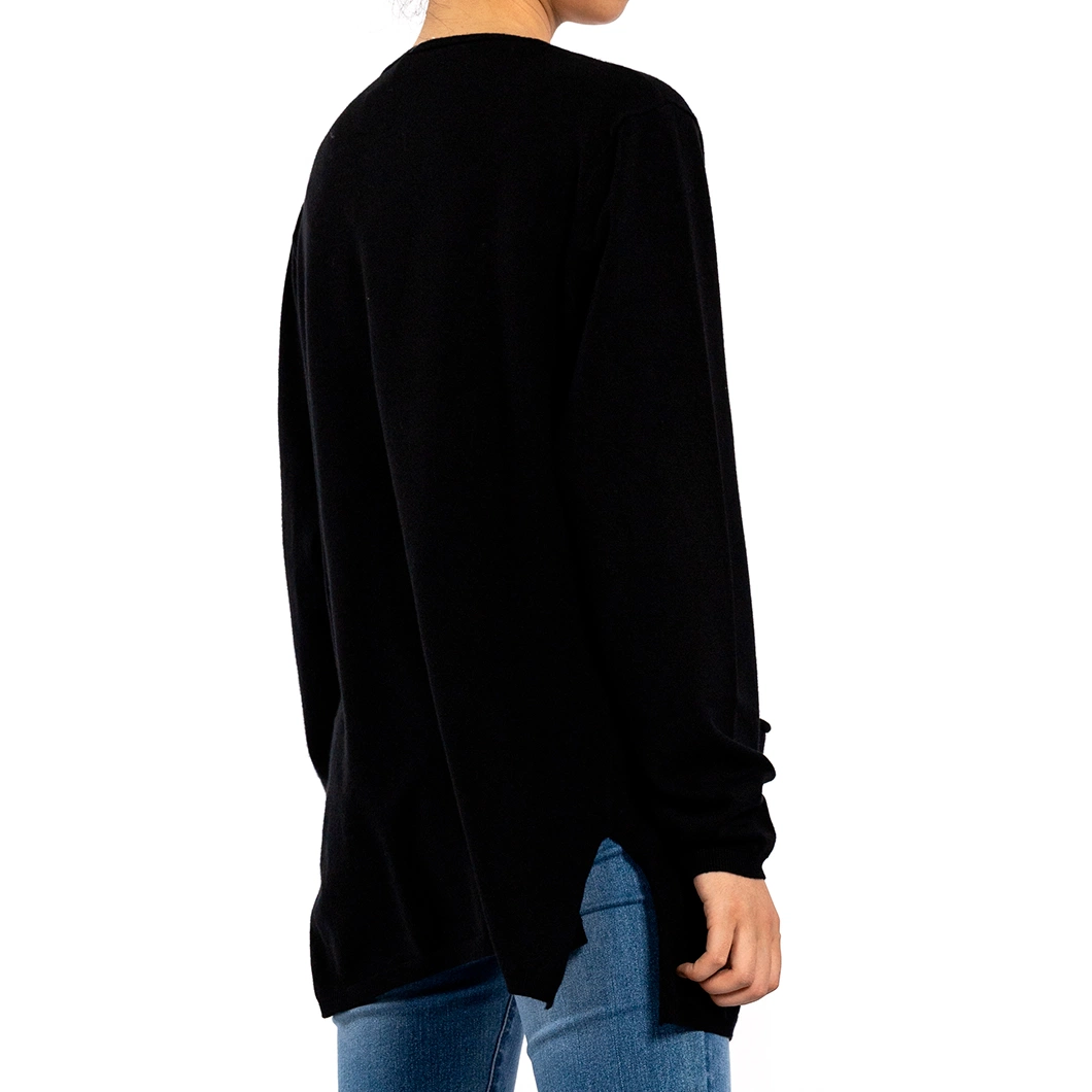 Black Chilled Silk V-Neck Long Sleeve with Pockets Summer Cardigan Sweater Women