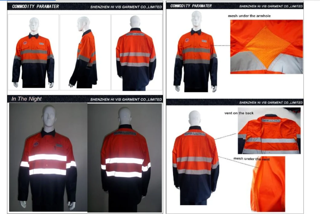 100% Cotton Hi Vis Light Weight Long Sleeve Work Uniform Yellow Pink Reflective Safety Shirt