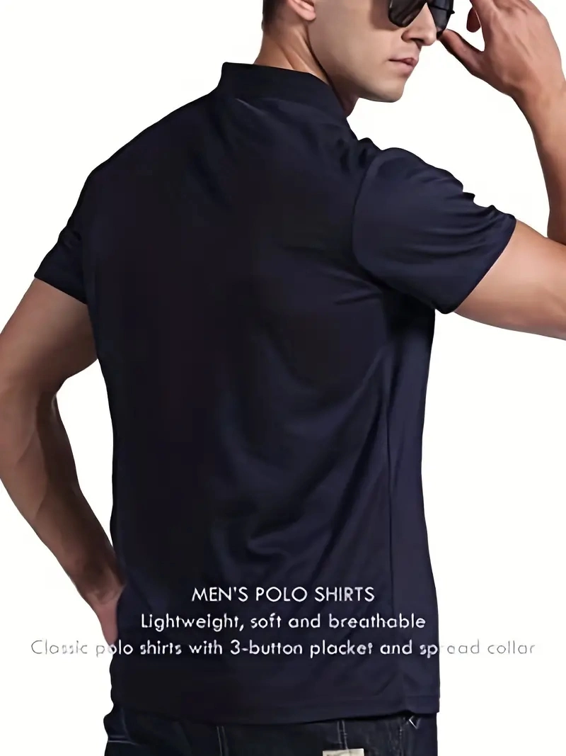 Casual Lightweight, Breathable &amp; Quick-Drying Men&prime;s Solid Color Slight Stretch 100% Polyester Polo Shirts for Summer