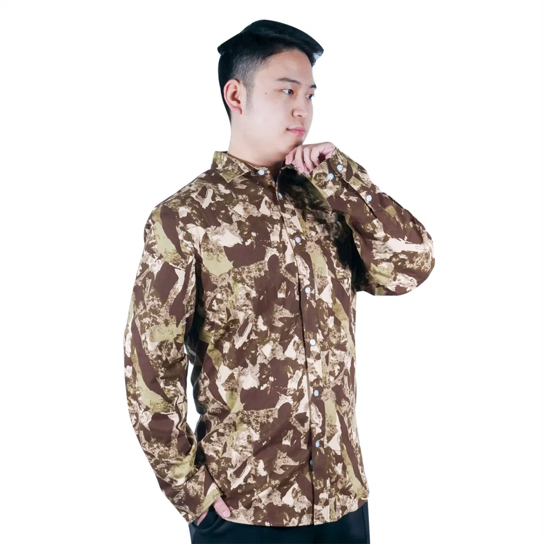 Wholesale Camo Allover Printing Oversized Men Long Sleeve Digital Print Custom Spring Autumn Sublimation Cotton Shirts