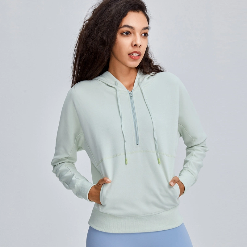 Sy-470 Sports Yoga Jacket Women&prime;s Autumn and Winter Running Jogger&prime;s Sweatshirt 1/2 Zipper Long-Sleeved Fitness Clothes Top Hooded Sweater