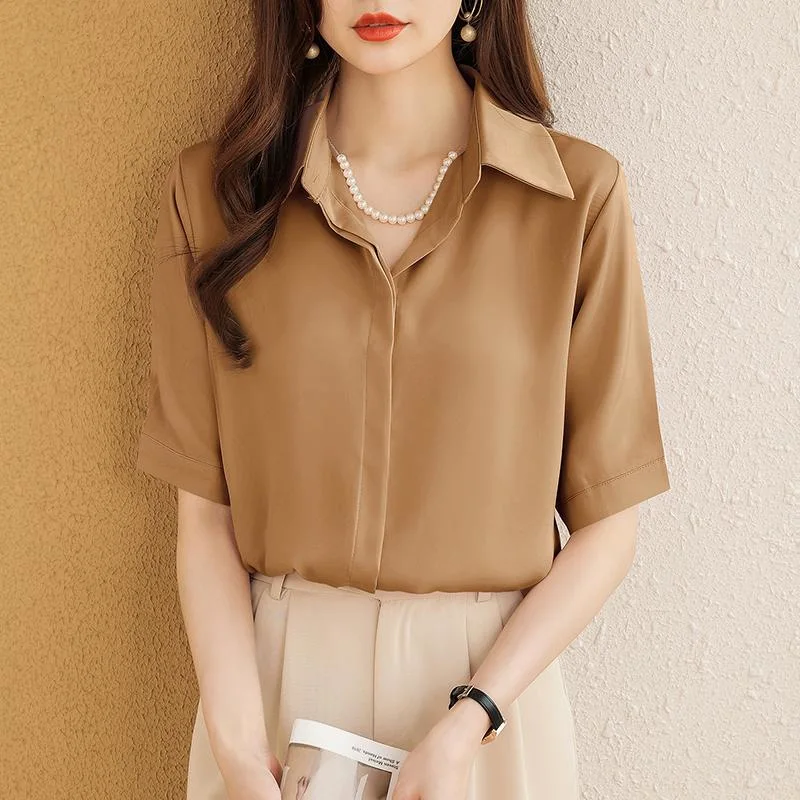 Autumn Fashion Button up Satin Silk Shirt Vintage Blouse Women White Lady Long Sleeves Female Loose Street Shirts