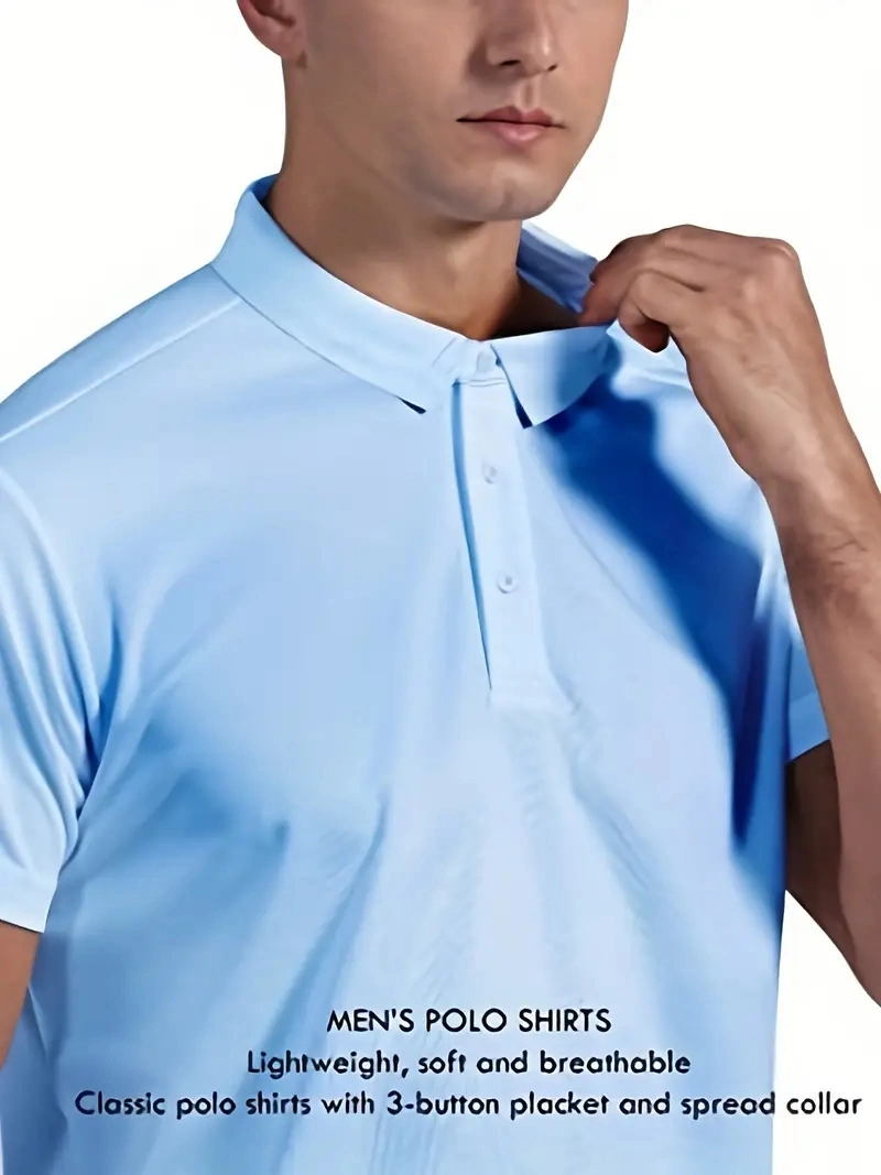 Casual Lightweight, Breathable &amp; Quick-Drying Men&prime;s Solid Color Slight Stretch 100% Polyester Polo Shirts for Summer