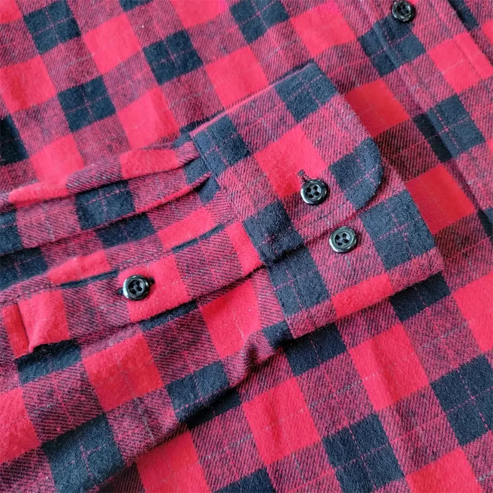 Long Sleeve Soft Oversized Plaid Men Down Collar Checked Flannel Shirts Custom Shirts