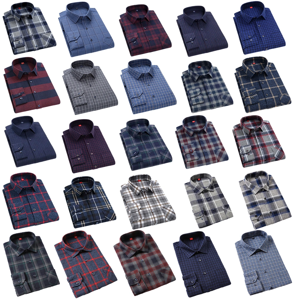 Top Sell New Customized 100% Cotton Men&prime;s Loose Dress Shirts Blouse Long Sleeves Oversized Yarn-Dyed Casual Formal Flannel Business Shirt with Logo