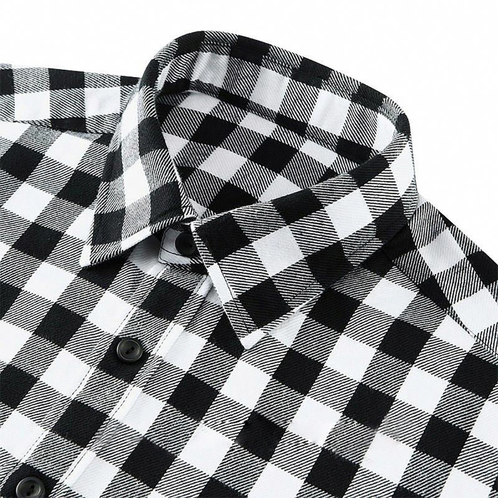 Wholesale New Arrivals Fashion Male Casual Wear Long Sleeve Men White and Black Plaid Flannel Shirts