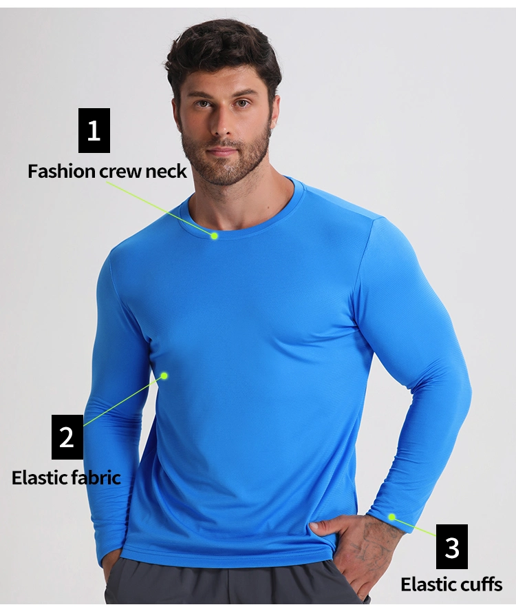 Blank T Shirt Ccustom Print Logo Workout Outdoor Shirts Long Sleeve Men Fabric for Shirt 100 Polyester Casual