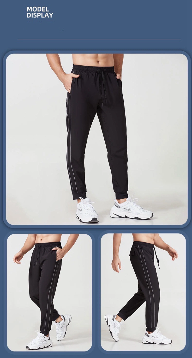 Hot Selling Mens Casual Quick Dry Athletic Jogger Pants with Drawstring + Side Pockets + Side Strips, Lightweight Breathable Lounge Street Golf Trousers for Gym