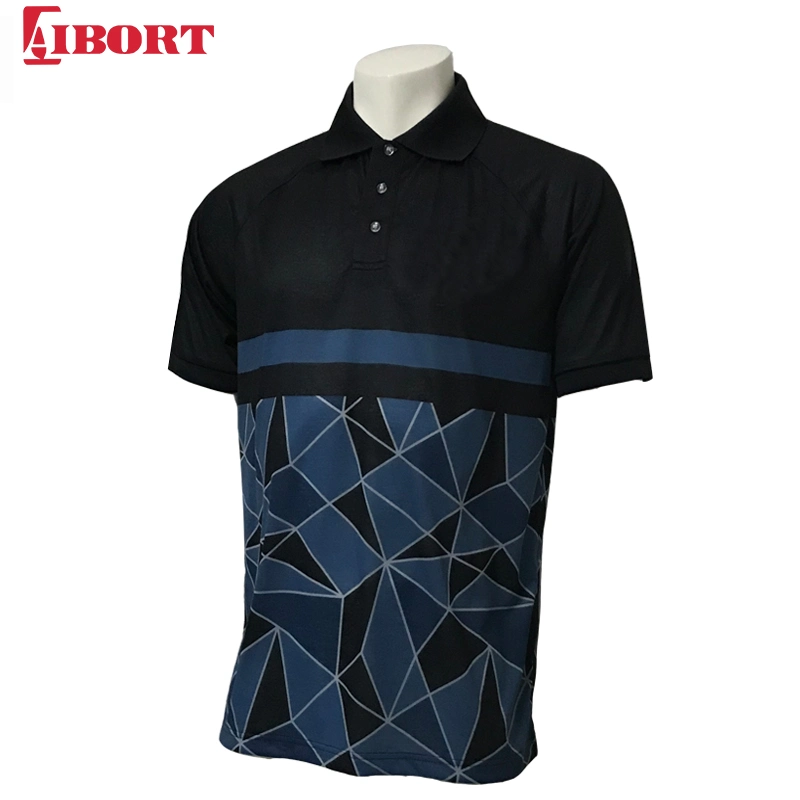 Aibort Men&prime;s Polyester Cotton Aero Mesh Black Polo Shirts (POLO-102)