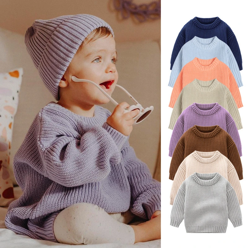 2023 Infant Toddler Baby Sweater Bubble Romper Chunky Knit Vintage Pullover Girls Boys&prime; Long Sleeve Oversized Baby Sweater