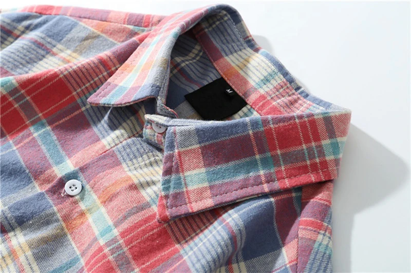 Long Sleeve 100% Cotton Flannel Blouse Button Down Jacket Plaid Oversized Checked Shirts for Women