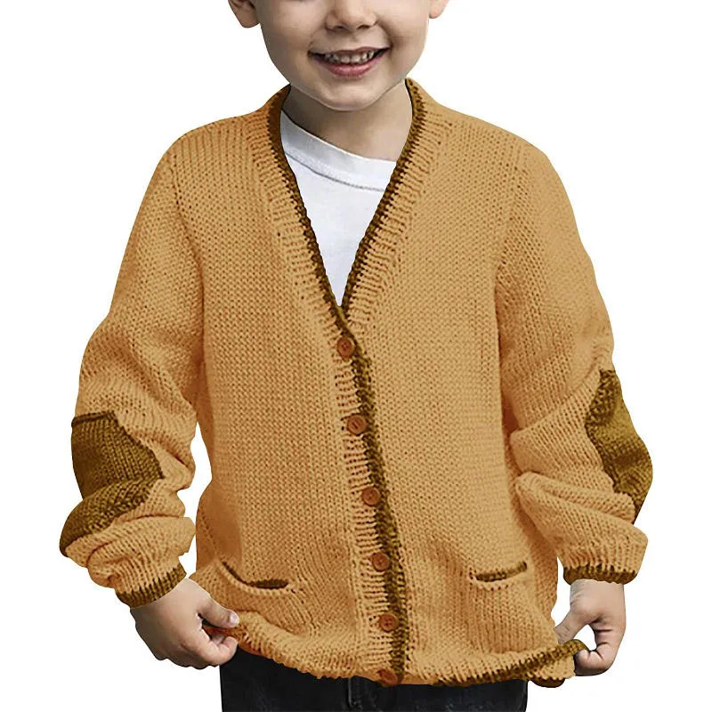 Wholesale Toddlers Baby Boys Girls Kids Button up Chunky Knitted Jacket Outerwear V Neck Cardigan Sweater