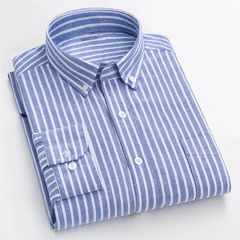 Factory Customize Mens Long Sleeve Vertical Striped Oversized Blank Dress Shirt