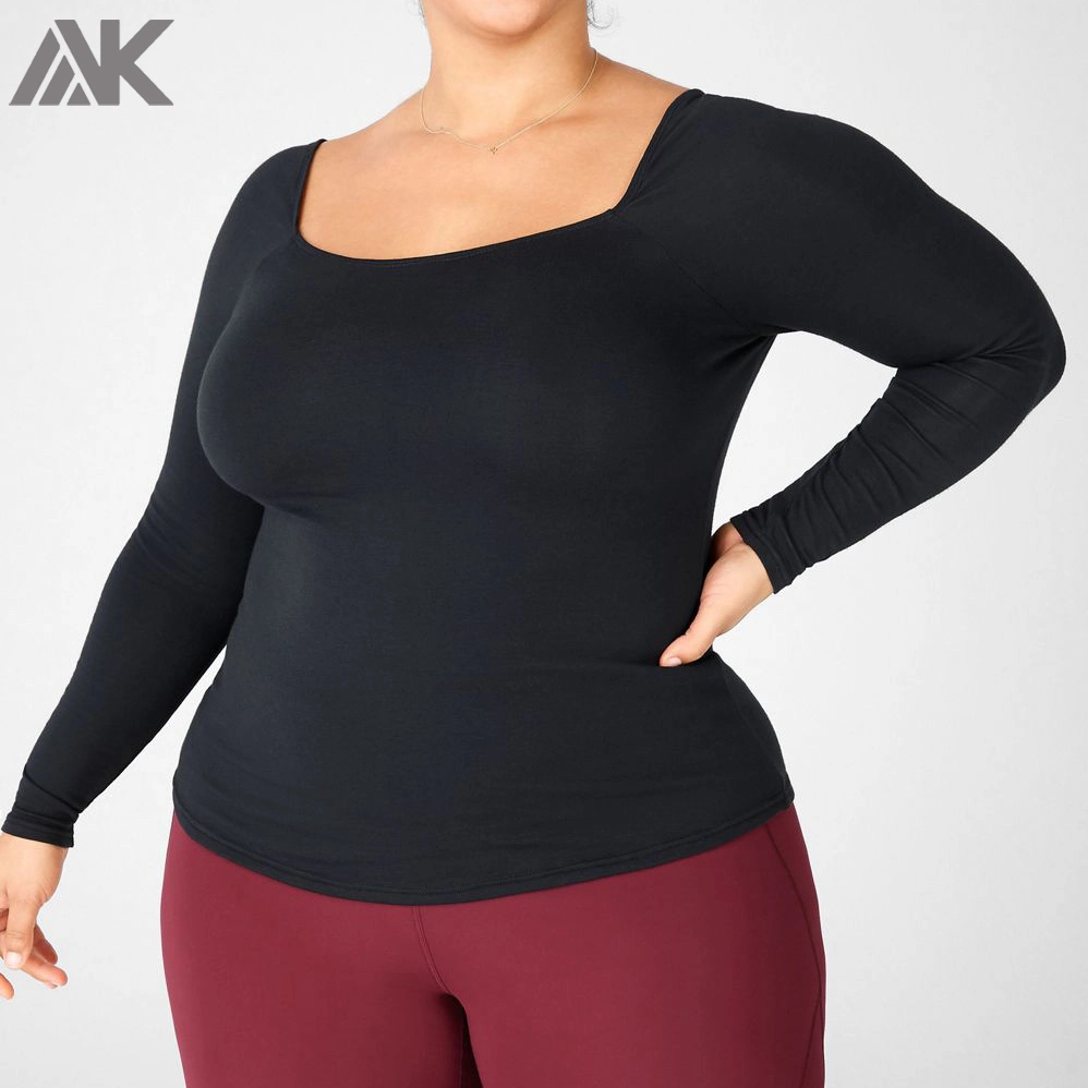 Wholesale Long Sleeve Cotton Soft Plus Size Women&prime; S Fitted Custom Fitness T Shirts