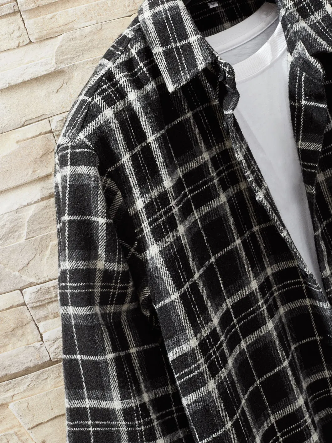 Oversized Coat Down Lapel Long Sleeve Casual Men Plaid Flannel Shirt